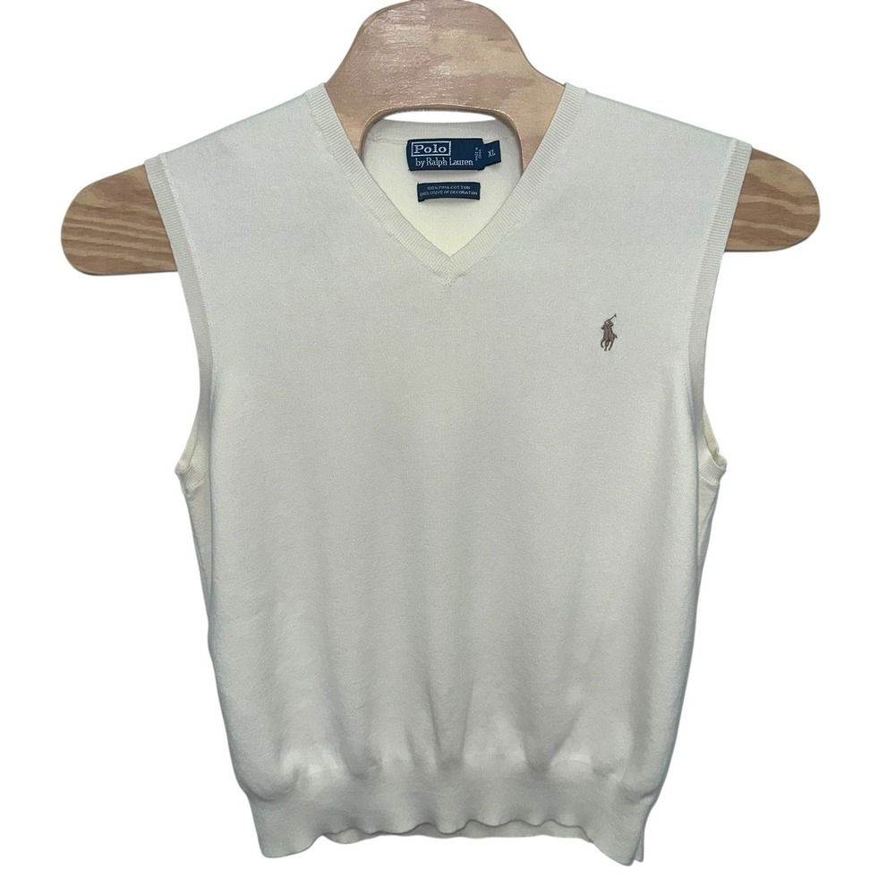 Polo Ralph Lauren Sweater Vest Mens Size‎ XL Cream Pima Cotton Italian Yarn VTG